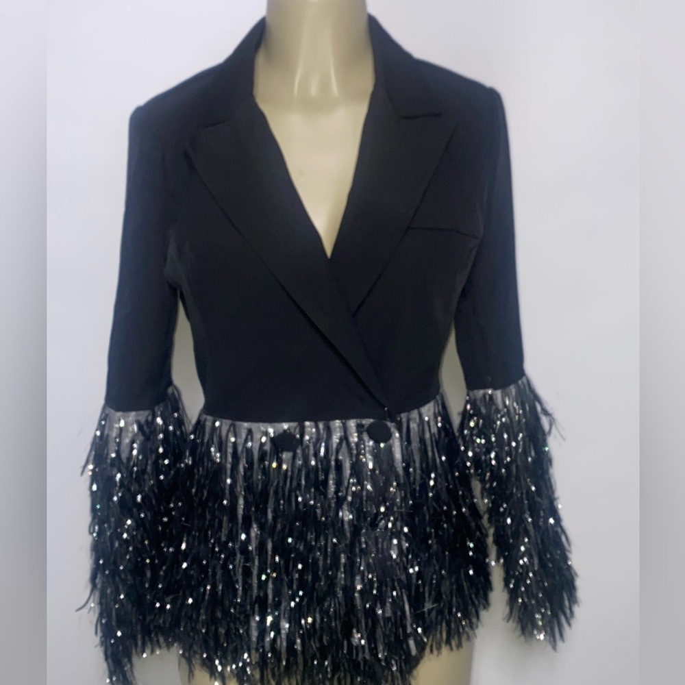 Denimland Black Double Breasted Jacket with Silver Fringe.